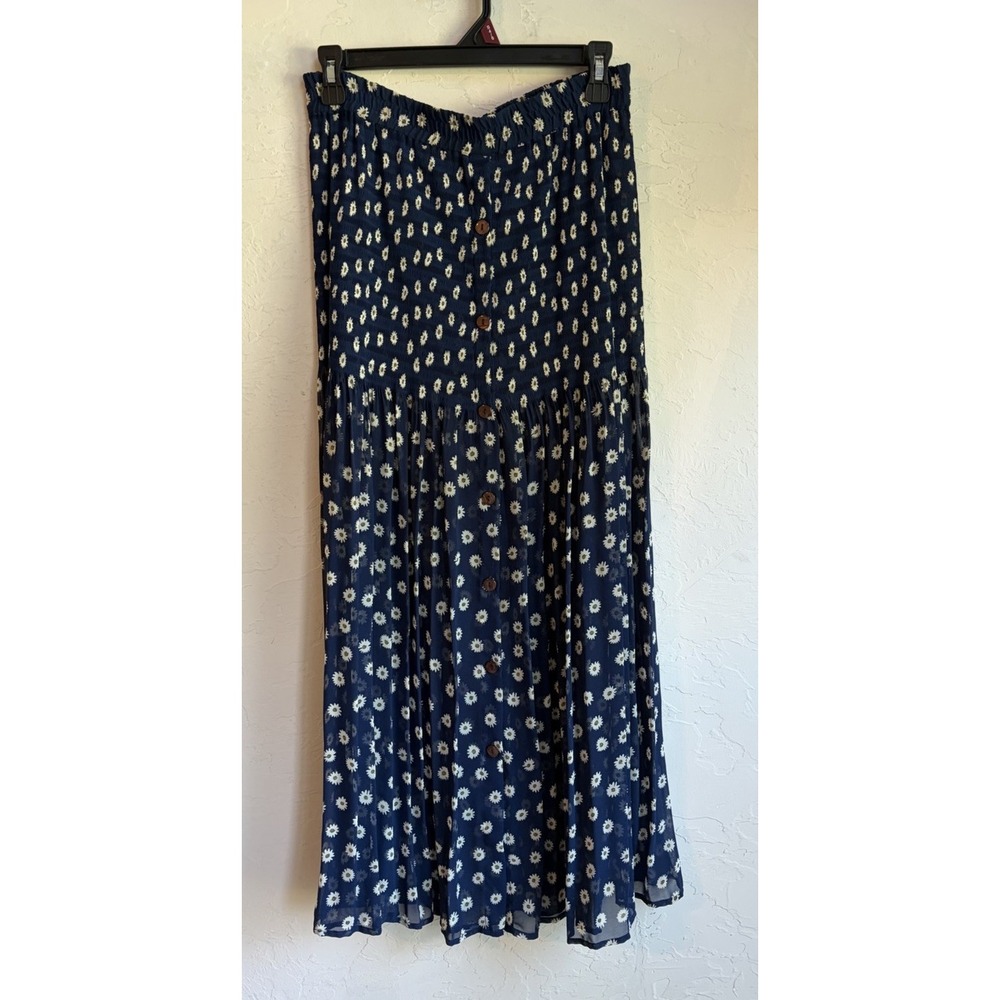 Vintage 90s Y2K Express Sheer Blue Floral Maxi Skirt S Button Front Fairy Grunge